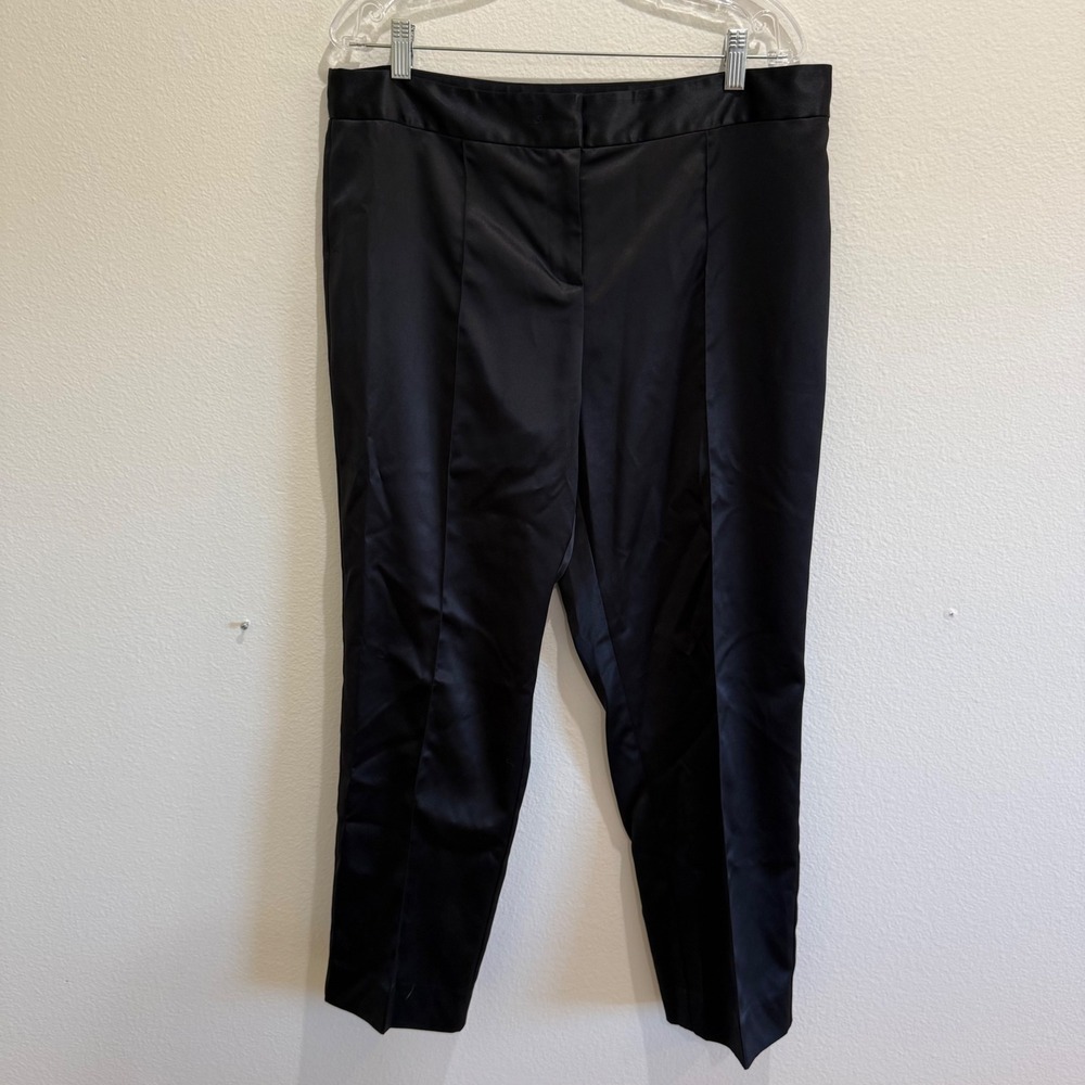 DKNYC Womens Black Satin Trousers Slim Straight Leg Dress Pants Size 14